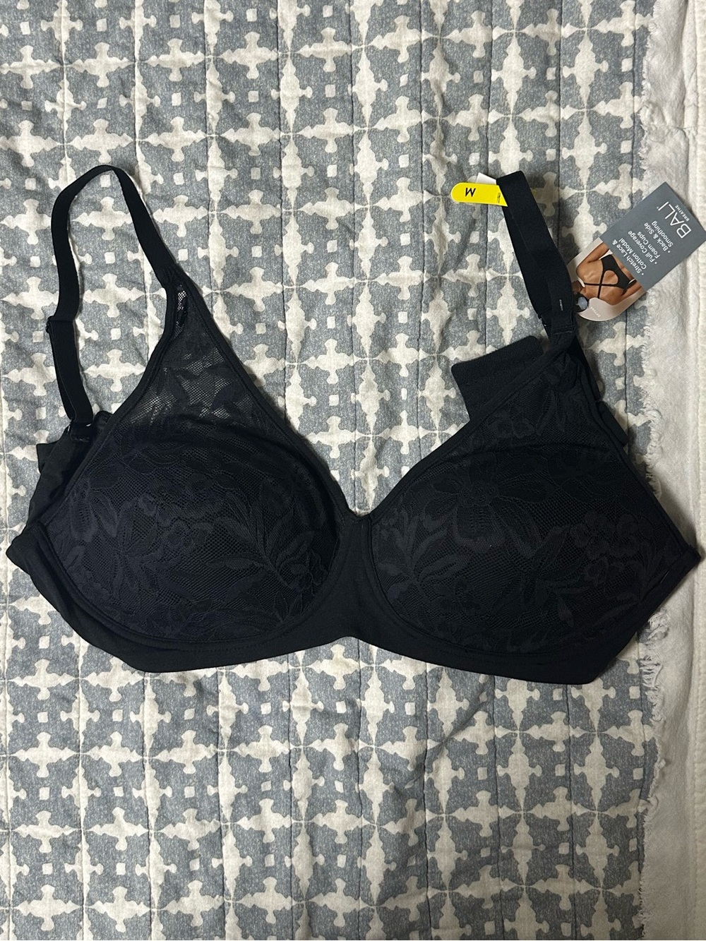 NWT Bali Breathe Cotton Modal Wireless Convertible T-Shirt Bra, M Black